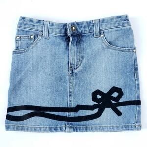 Girls Jean Denim Skirt Blue Black Velvet Size 6X Blue Jean Elastic Waist